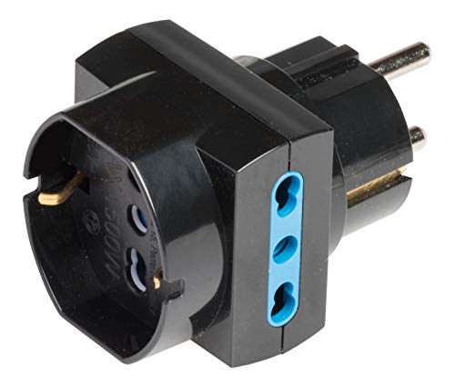 Poly Pool PP2351.1 Adattatore Triplo con 2 Prese Bivalenti, 1 Presa Nero