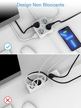 Carica l&#39;immagine nel visualizzatore di Gallery, TESSAN Ciabatta Multipresa con USB, Multipresa Elettrica con 4 Schuko e 4 Bivalenti 10A/16A, Ciabatta Multipresa con 3 USB e Interruttore Bipolare, Multipresa con Cavo 2M e Spina 16A, 3680W