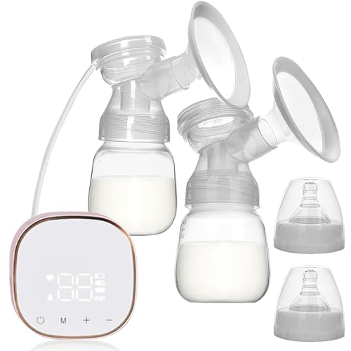 Tiralatte elettrico, Tiralatte Portatile Doppio Ricaricabile con 3 Modalità 9 Livelli, Senza BPA, con Touchscreen Sensibile LED, Massaggio e Funzione Suck, Tiralatte da Viaggio Ricaricabile