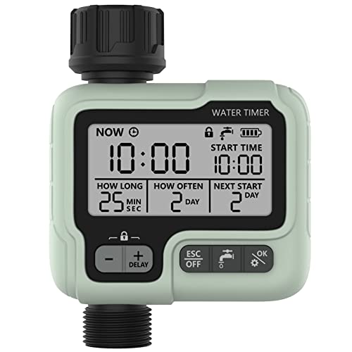 Kazeila Timer Digitale per Irrigazione, Timer Acqua Giardino Programmabile con Ritardo Pioggia, Modalità di Irrigazione Automatica e Manuale, per Giardino, Prato, Patio, Fattoria