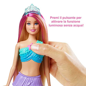 Barbie-Dreamtopia Sirena Luci Scintillanti Bambola Bionda con Coda che si Illumina, Luci che si Attivano con Acqua e Capelli con Ciocche Rosa, Giocattolo per Bambini 3+ Anni, HDJ36