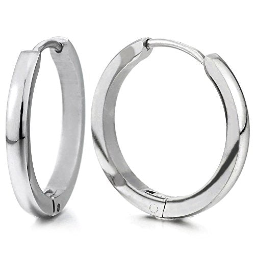 2 Acciaio Inossidabile Pianura Orecchini a Cerchio da Uomo Donna Diametro:16mm - Ilgrandebazar