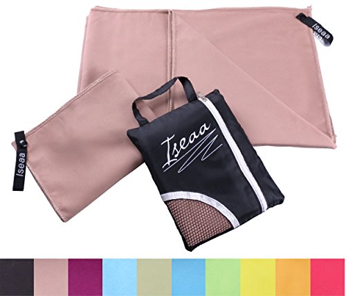 Iseaa 2 Pezzi Asciugamano in Microfibra 30x50cm + Borsa, Marrone