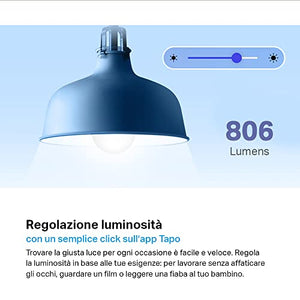 TP-Link Tapo L520E Lampadina Wi-Fi E27, Monitoraggio Energia, Funziona con Amazon Alexa e Google Home, Luce Diurna e Dimmerabile Dall'1% al 100%, 4000 K, 806 Lumen, 8W, Telecomando con APP, Bianco