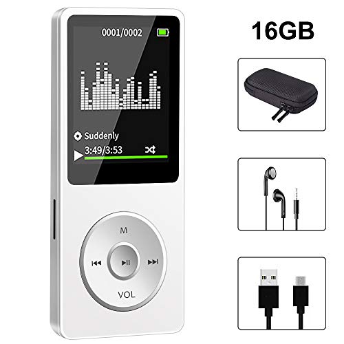 Lettore MP3, Musicale da 16GB per Sport e Bianco (non bluetooth)