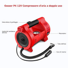 Carica l&#39;immagine nel visualizzatore di Gallery, oasser Compressore Portatile per Auto Mini Pompa Aria P4 12V DC Multiuso con... - Ilgrandebazar