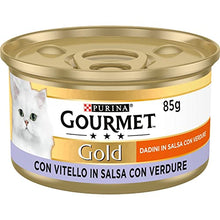 Carica l'immagine nel visualizzatore di Gallery, Purina Gourmet Gold Dadini in Salsa Cibo Umido per Gatto con Vitello in Salsa con Verdure, 24 Lattine da 85g
