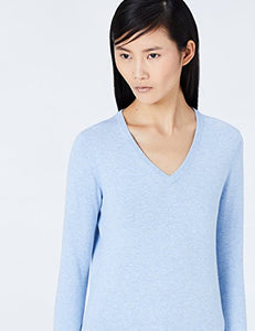 Marchio Amazon - MERAKI Pullover Cotone Donna Scollo a V 40, Blu (Ocean Blue) - Ilgrandebazar