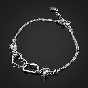 B.Catcher donna braccialetto in argento S925 e zirconi placca con due cuori... - Ilgrandebazar