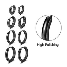 Carica l&#39;immagine nel visualizzatore di Gallery, Cupimatch 7mm-14mm Orecchini cerchio rotondi acciaio inossidabile Nero - Ilgrandebazar