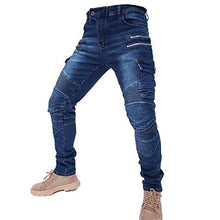 Carica l'immagine nel visualizzatore di Gallery, CBBI-WCCI Uomo Pantaloni da Moto Biker Jeans Protezione Motorcycle Pantaloni Rinforzato Slim Fit Armature Pants, 4 x Pad di Protezione (M = 30W / 31L, Blu)