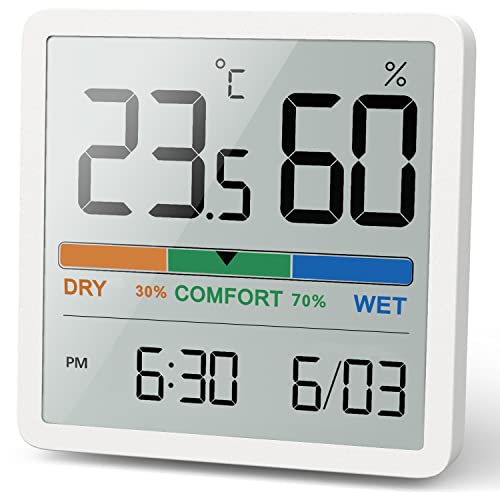 NOKLEAD Igrometro Termometro per interni - Indicatore digitale con sensore di monitoraggio della temperatura, Portable misuratore di umidità accurato per Ambiente Stanza monitoraggio (Bianco)