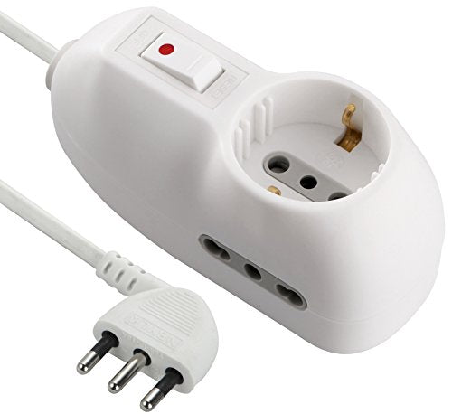 Electraline 62033 Multipresa 3 posti 1 schuko + 2 bivalenti 3m, Bianco