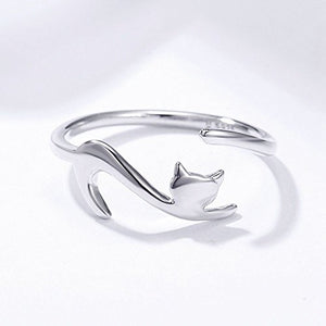 Anello in argento sterling 925 di Qings, Regolabile Aperto Gatto Stile... - Ilgrandebazar