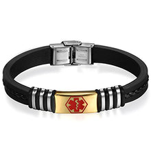 Carica l&#39;immagine nel visualizzatore di Gallery, Oidea Braccialetto Uomo Bracciale Silicone Acciaio Inox Medical Alert ID Oro - Ilgrandebazar