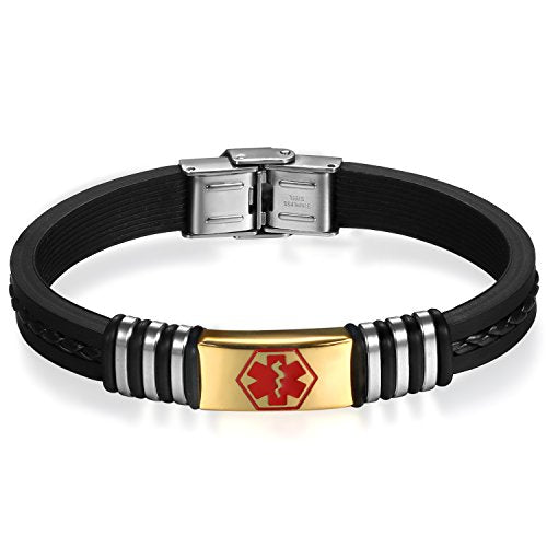 Oidea Braccialetto Uomo Bracciale Silicone Acciaio Inox Medical Alert ID Oro - Ilgrandebazar