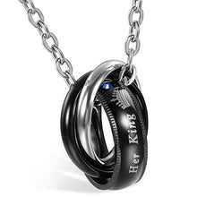 Carica l&#39;immagine nel visualizzatore di Gallery, Flongo Coppia collana amante Lui &amp; Lei,&quot;His Queen y Her King&quot;, Acciaio - Ilgrandebazar