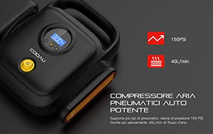 COOAU Compressore Aria Portatile Auto, 150PSI 12v con Protezione da... - Ilgrandebazar