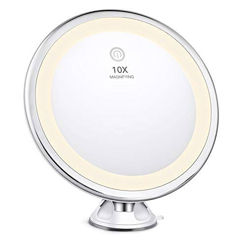 Bestope - Specchio da Trucco con ingrandimento 10x, Illuminato in 3 modalità...