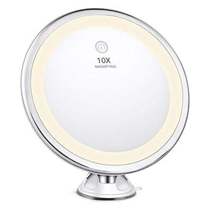 Bestope - Specchio da Trucco con ingrandimento 10x, Illuminato in 3 modalità...