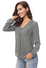 Carica l'immagine nel visualizzatore di Gallery, Urban GoCo Donne Camicette Manica Lunga Pieghe Chiffon con Scollo V S, Grigio - Ilgrandebazar