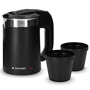 Navaris Mini Bollitore Acqua da Viaggio 0,5L - Boiler Piccolo Elettrico Nero