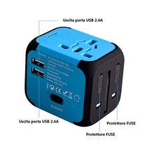 Carica l'immagine nel visualizzatore di Gallery, Adattatore da Viaggio con 2 USB 3.0 (US/EU/UK/AU) Azzurro/Blu