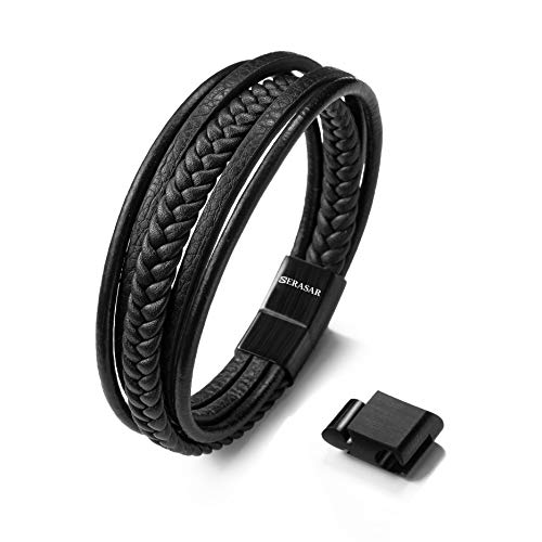 SERASAR | Bracciale in Pelle Premium per Uomo Nero e Marrone | - Ilgrandebazar