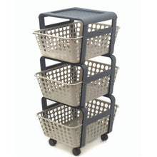 Carica l'immagine nel visualizzatore di Gallery, Ecoplast | Carrello con Ruote Portatutto Modula, Carrello Portaoggetti a Tre Piani, Portata Massima 9 kg, Tortora, 41,5x29x75, Made in Italy