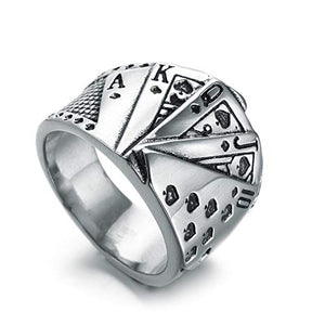 PAMTIER Carte da Poker Anello Uomo Acciaio Inossidabile Argento - Ilgrandebazar