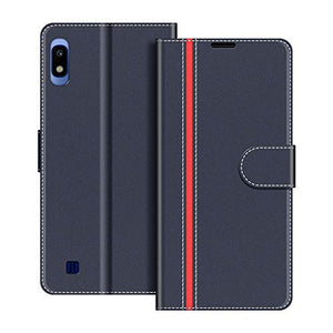COODIO Custodia per Samsung Galaxy A10, in Pelle Blu Scuro/Rosso - Ilgrandebazar