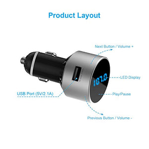 TECKNET Bluetooth FM Transmitter, Wireless Trasmettitore Radio con Argento