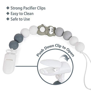 Catenella Portaciuccio Catena Bambino Ciuccio Clip Procione Grigio Verde - Ilgrandebazar