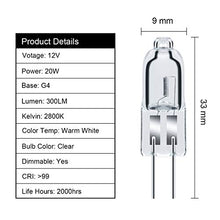 Carica l&#39;immagine nel visualizzatore di Gallery, Vicloon G4 Lampadine Alogene, Luce, 20W 12V Bianco Caldo 20w
