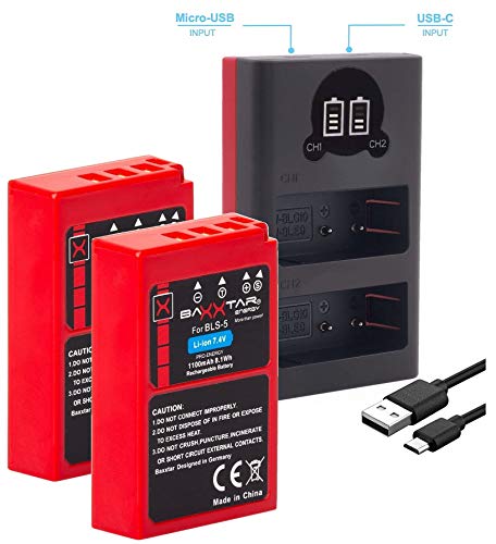 Baxxtar PRO (2x) compatibile con la batteria DUAL LCD-caricatore + 2x BLS-5