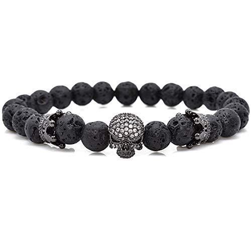 EXINOX Bracciale Perline di Pietra lavica | Uomo | Dettagli Teschio E... - Ilgrandebazar