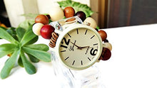 Carica l&#39;immagine nel visualizzatore di Gallery, Orologio da polso bracciale elastico con perle legno marrone beige bordeaux... - Ilgrandebazar