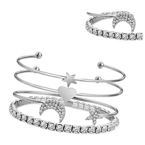 OULII Bracciali Donna Con Strass Stella Luna Cuore In Argento Per - Ilgrandebazar