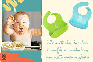 ❤️ Little Owl Bavaglini Silicone Impermeabili con Tasca Celeste/Verde