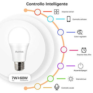 Lampadina intelligente Aunics 2 Pezzi Smart per Alexa, Google...