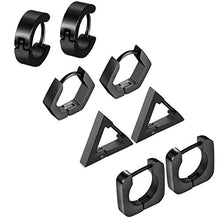 Carica l&#39;immagine nel visualizzatore di Gallery, Aroncent 8PCS donna uomo Huggie orecchini a cerchio in acciaio INOX Black - Ilgrandebazar