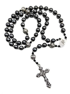 Nazareth Store Rosario in ematite Collana con perline di pietra nera... - Ilgrandebazar