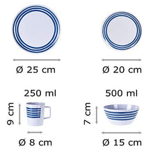 Carica l'immagine nel visualizzatore di Gallery, Set di stoviglie da campeggio in melammina, per 4 persone, 16 pezzi, a righe...