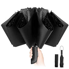 Carica l'immagine nel visualizzatore di Gallery, Ombrello pieghevole compatto anti-tempesta - antivento automatico nero per uomo, rivestimento in teflon 210T, inverso da 105 cm, da pioggia grande 10 ossa Regali di Natale