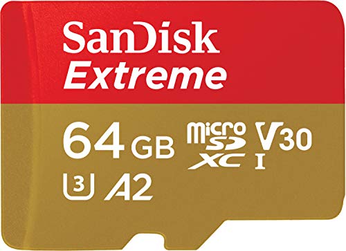Sandisk Extreme Scheda di Memoria Microsdxc da 64 GB e Adattatore SD con App Performance A2 e Rescue Pro Deluxe, Fino a 160 MB/Sec, Classe 10, Uhs-I, U3, V30