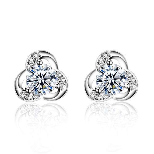 Orecchini Donna In Argento Sterling 925 Con Perla D'Acqua Dolce E Zirconi Cubici AAA - Gioielli Femminili A Forma Di Fiore, Ipoallergenici E Senza Nichel - Regalo Speciale