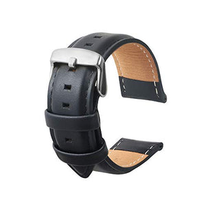 Cinturino Orologi Cuoio Genuino Di Vitello Uomini 20mm, Fibbia D'argento Nera - Ilgrandebazar
