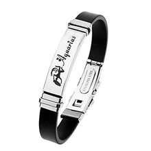 Carica l&#39;immagine nel visualizzatore di Gallery, ODETOJOY Nera Costellazione Scorpione Bracciale Uomo Acciaio Inossidabile Segno Zodiacale 12 Zodiaci bracciali Silicone astrologia Oroscopo (Acquario)