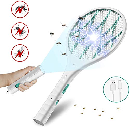 DOUHE Bianca Racchetta Zanzare Elettrica, USB Ricaricabile bianco