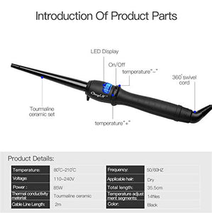 inkint Ferro 9-19mm Arricciacapelli Ceramica, Professionale nero sicuro - Ilgrandebazar